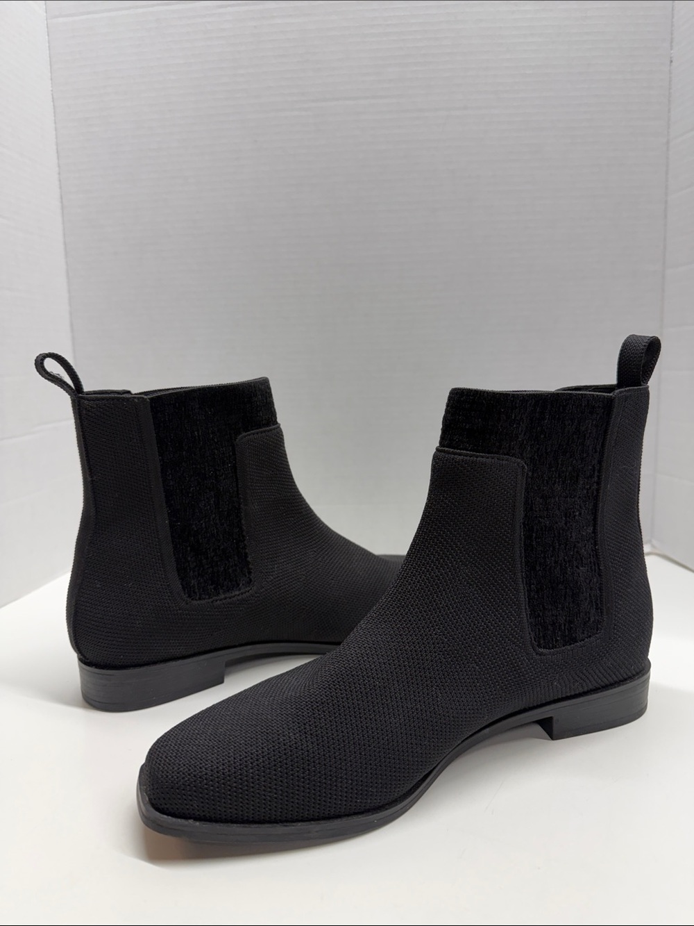 Vivaia Riley Boots Square Toe Water Repellent Ankle Booties Knit Black Size 9.5